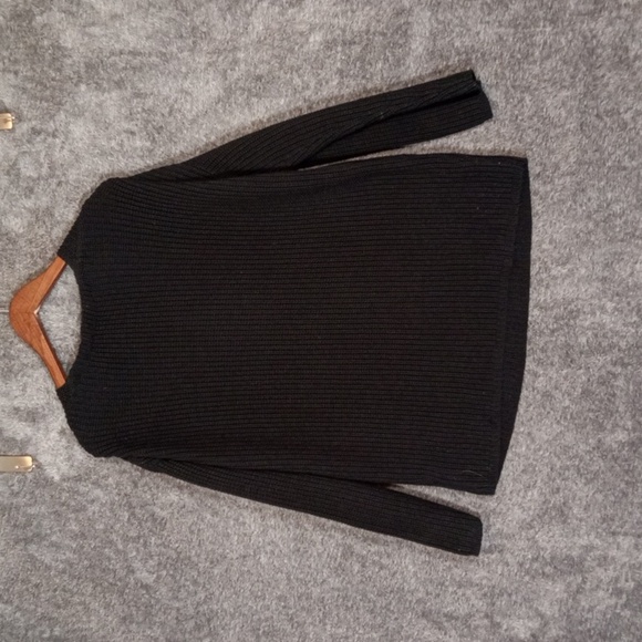 Jenni Kayne Black V-Neck Sweater Oversized Organic Cotton Fisherman Womens M - Picture 6 of 10